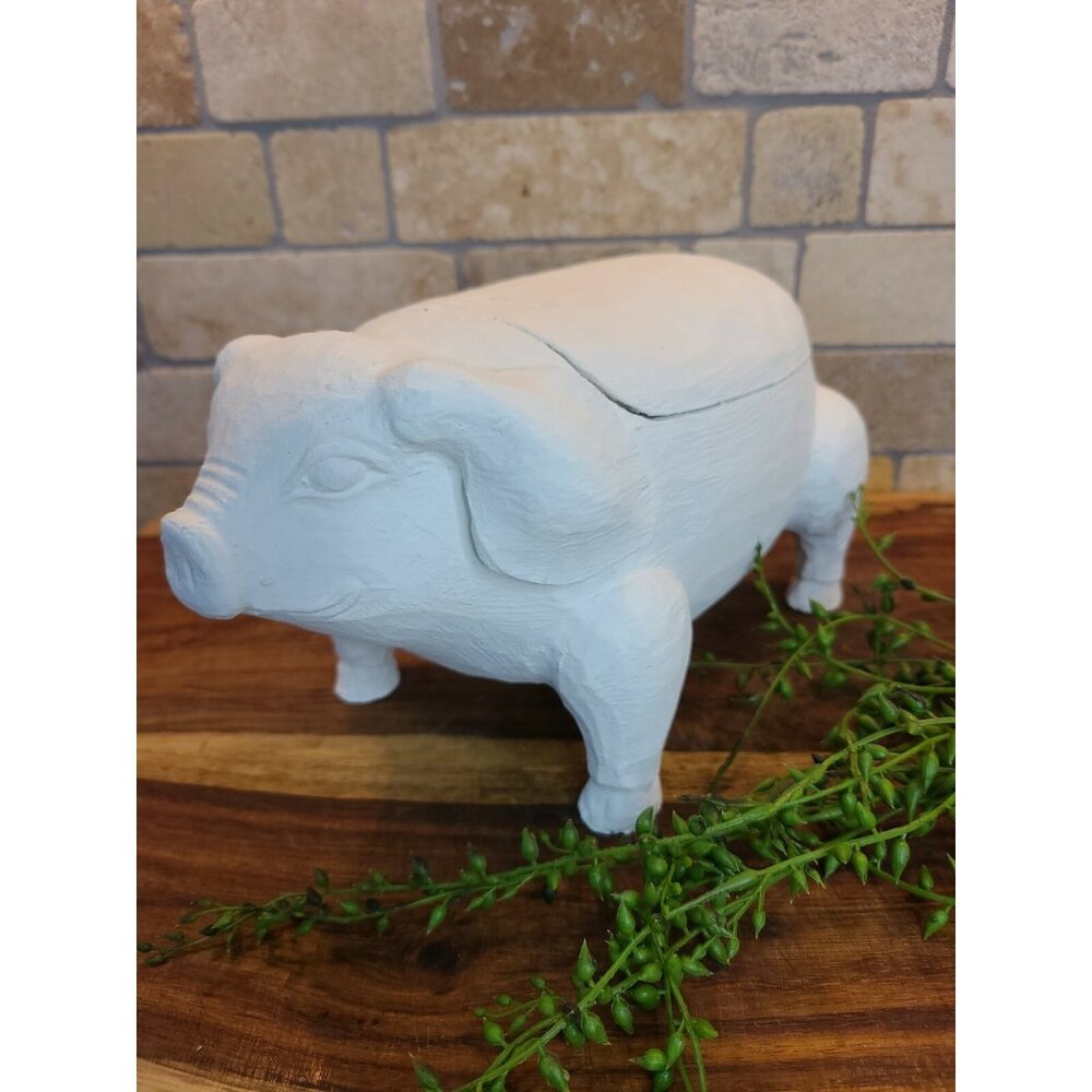 Pig Figurine White Farmhouse Storage Moveable Chalk Paint